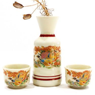 VINTAGE: Japan - OMC Crackle Glaze Ceramic Sake Set Carafe and 2 Cups - Asian, Shōchū, Nihonshu - SKU 23-C-00030231 