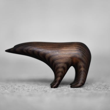 Vintage Mid-Century Danish Modern Dark Wood Sculpture Arctic Polar Bear Figurine, 1960s 