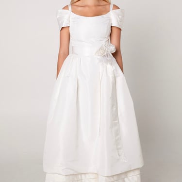 Victor Costa White Taffeta Rosette Dress