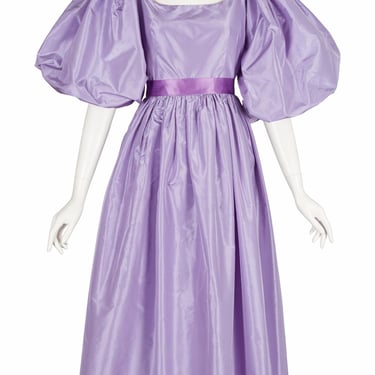 1980s Lavender Silk Taffeta Vintage Balloon Sleeve Gown Sz M 
