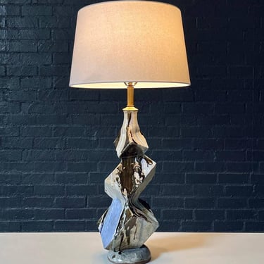 Mid-Century Brutalist Studio Ceramic Table Lamp w/ Sculptural Glazed Form, c.1960’s 
