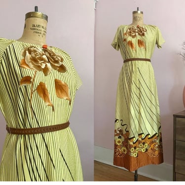 1970's Size L/XL Desert Rose Striped Maxi Dress 