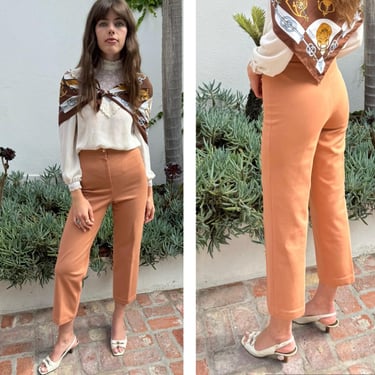 70s High Waist Pants Slacks Trousers Flares Beige creamsicle S M 