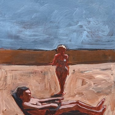 Man and Woman on Beach #2 - Original Acrylic Painting on Canvas 12 x 16 - fine art, figurative, michael van 