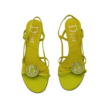 Dior Lime Green Leather Logo Heels