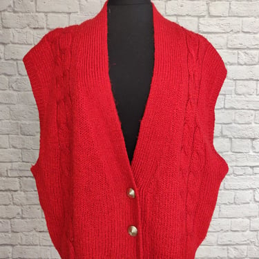 Vintage Red 80s Sweater Vest with Metallic Buttons 