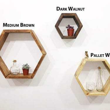 Set of 3 hexagon wall shelves 