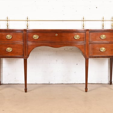 Kindel Furniture Federal Inlaid Mahogany Sideboard Credenza With Brass Gallery