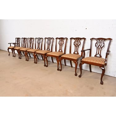 Councill Furniture Chippendale Carved Mahogany Dining Chairs, Set of Eight