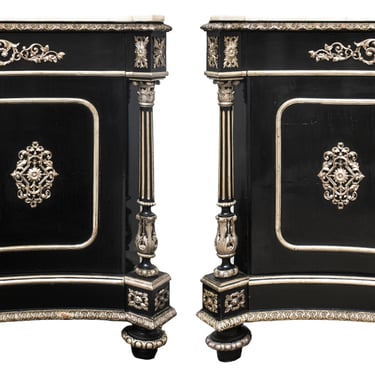 Pair of Napoleon III Ebonized Meuble d'Appui Cabinets