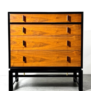 Vintage Mid Century Edward Wormley for Dunbar Dresser Chest in Walnut and Mahogany with Rosewood & Brass Pulls 1950s 