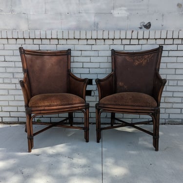 Vintage Thomasville Tommy Bahama Style Rattan Arm Chairs - Set of 2 