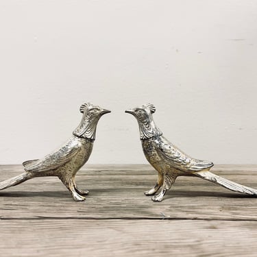 Silver Pheasant Salt + Pepper Shakers | Weidlich Bros Silverplate | W B Mfg Co Silver S + P Shakers | Vintage Birds Set of Two Serving 