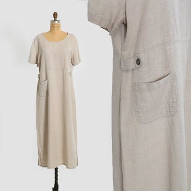 Linen fawn dress | Vintage 90s linen maxi dress 