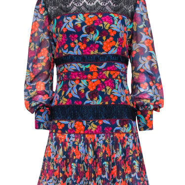 Saloni - Blue, Black, &amp; Multi Color Floral Print Dress Sz 10