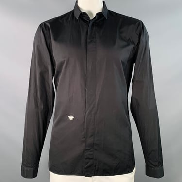 DIOR HOMME Size L Black Cotton Hidden Placket Embroidered Long Sleeve Shirt