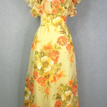 1970s -Floral  Party Dress - Ruffled - Organza - Summer Event - Zimmerman Style - Estimated M 
