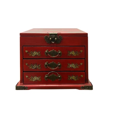 Chinese Oriental Red Dragon Phoenix Mirror Rectangular Jewelry Box ws2531BE 
