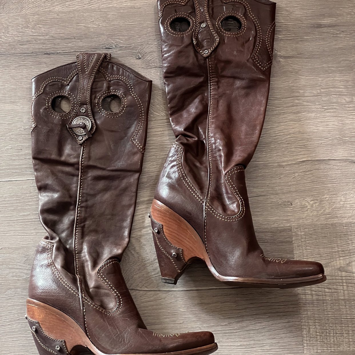 Auth Vintage CHRISTIAN DIOR Brown leather tall western | Moonstone