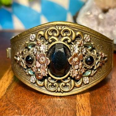 Vintage Sweet Romance Cuff Bracelet Ornate Art Nouveau Style Vtg Retro Jewelry gift 