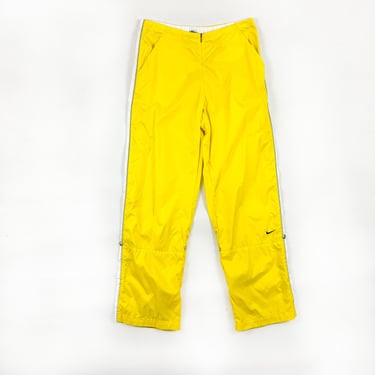 y2k Nike Yellow Track Pants / Bright / Neon / White and Silver Stripe / Parachute Pants / Medium / Cyber / Bratz / Sporty Spice / M / 00s 