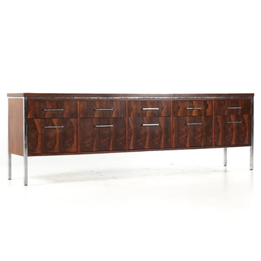 Florence Knoll Style Mid Century Rosewood and Chrome File Credenza - mcm 