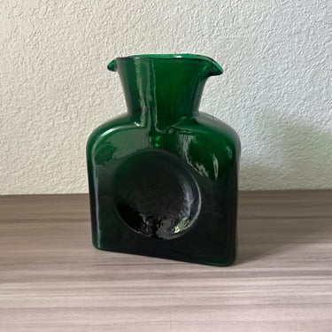 Vintage Blenko Glass Water Bottle 384  Carafe, Green swirl Double Spout Water Bottle, Decanter / Vase 