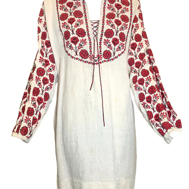 Traditonal Ukranian 1920s Red Cross Stitch Vyshyvanka Dress