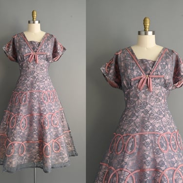 vintage 1950s Lavender Lace Party Dress - Size XL 