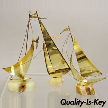 Vintage Brass Sailboat Mid Century Modern Sculpture Jere DeMott - 3 Pc Set