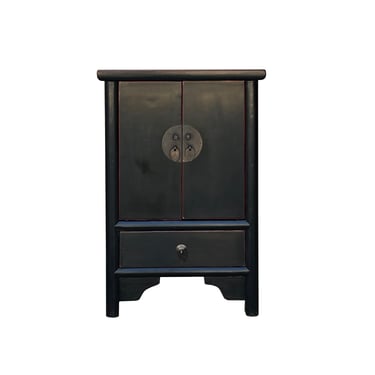 Chinese Distressed Black Moon Face End Table Nightstand cs7382E 