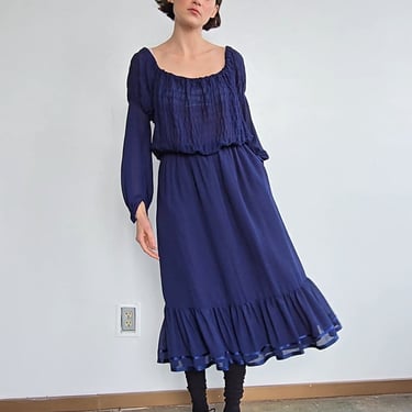 Victor Costa Sheer Blue Puff Sleeve Dress (L)