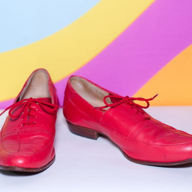 Vintage 1980s Men's Red Oxford Shoes | Size 10 