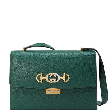 GUCCI Zumi Small Green Textured Leather Shoulder Bag