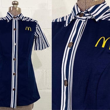 Vintage McDonald’s Uniform Shirt 1976 Crest 1970s Navy Blue White Fast Food Restaurant Dead Stock NOS Deadstock Size 6 Small 