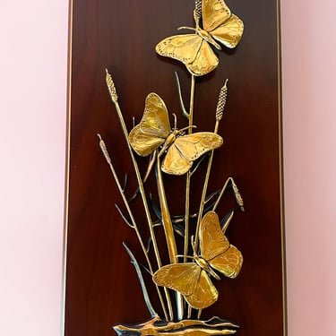 Vintage Wooden and Gold Butterfly Wall Art