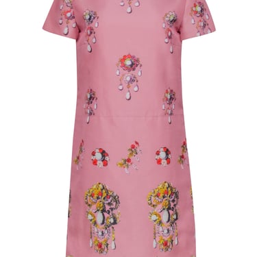 Oscar de la Renta - Pink w/ Jewel Print Short Sleeve Dress Sz 6