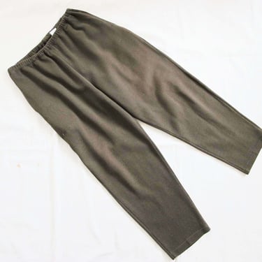 Vintage 90s Olive Green Elastic Pants M - 1990s High Waist Straight Leg Casual Comfy Lounge Pants 