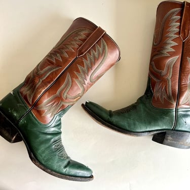 Vintage Rios of Mercedes Green Worn in Distressed Genuine Leather Women's Boots 