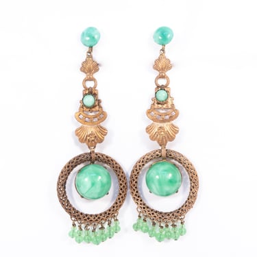 Green Glass Dangle Earrings