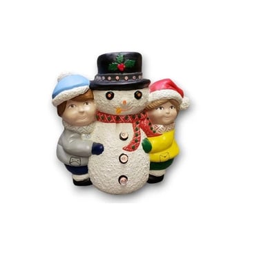 1990s Vintage Snowman & Children Light, Lighted Frosty the Snowman Table Lamp, Ceramic Christmas Decoration, Winter Decor, Vintage Holiday 