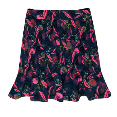Saloni - Purple & Pink Floral Print Textured Ruffle Miniskirt Sz S