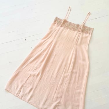 Vintage Pink Rayon + Embroidered Lace Slip 