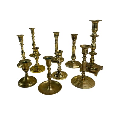 Vintage Brass Candlestick Holders, Brass Candlesticks Set of 10 