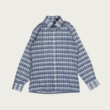 (S) Blue Plaid Lightweight Button Up Shirt