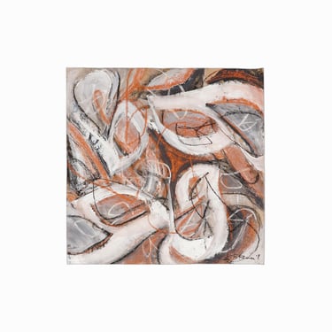 Kathy Blankley Roman Oil Painting on Paper Abstract Expressionist White Brown 