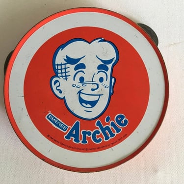 1969 Archie Tambourine, Comic Book Character Archie Toy Tambourine By Emenee, MISSING 2 Metal Disks 