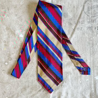 Vintage 1970s Polo Ralph Lauren Paul Stuart Blue Brown Red Tan Weighted Silk Striped Necktie 