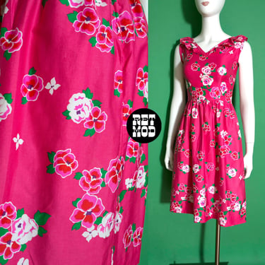 Pretty in Pink Vintage 70s Floral Ruffle Sleeveless Cotton Dress 