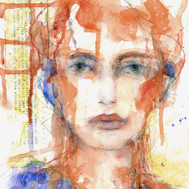 Expressive Female Portrait Painting - Mixed Media Portrait Woman - Colorful Art - Art Gifts - APPROX 8x10 - Ready to Frame Original Art 